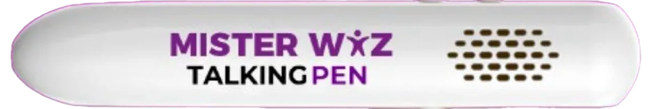 Talking Pen Mister Wiz, um recurso de áudio usado com o material didático.
